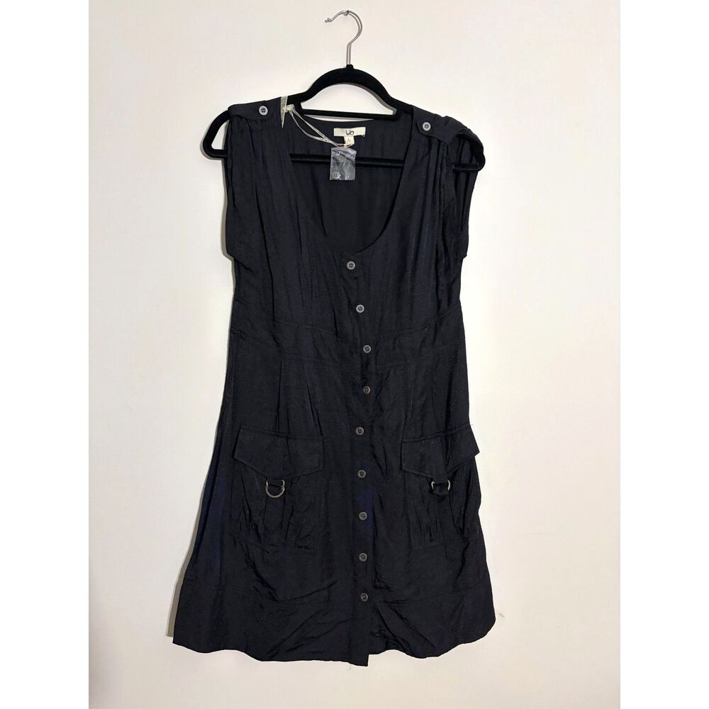 YA Los Angeles Black Button Front Sleeveless Dress Large Utility Pocket Midi